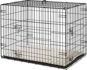 PawHut Składana klatka dla psa z 2 drzwiami, transportowa klatka z wysuwaną tacą i poduszką 75 x 48,5 x 53 cm Czarny | Aosom PL