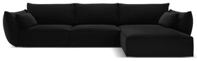 Czarny aksamitny narożnik (prawostronny/z szezlongiem) Vanda – Mazzini Sofas