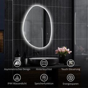 HOMCOM Lustro łazienkowe z oświetleniem LED i regulacją koloru i temperatury, ze szkła hartowanego, 80x5x60 cm, Srebrny | Aosom PL