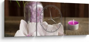 Obraz - Świeca i orchidee (z zegarem) (90x30 cm)