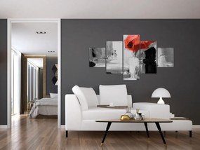 Obraz - Zakochana para pod parasolem, czerwony (125x70 cm)