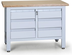 Stół warsztatowy G6, 6 szuflad, 1200 x 600 x 860 - 900 mm, szary