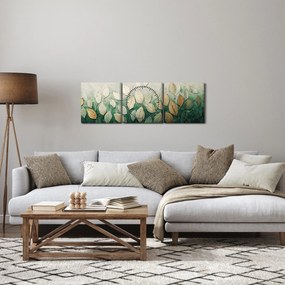 Obraz - Złoto-zielone liście (z zegarem) (90x30 cm)
