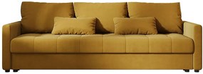 Musztardowa rozkładana sofa welurowa z pojemnikiem D9-A56