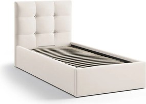 Kremowe tapicerowane łóżko jednoosobowe ze schowkiem ze stelażem 90x200 cm Phaedra – Micadoni