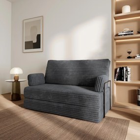 Masseno Sofa piankowa LADIA z funkcją spania, Kanapa z pianki do salonu, Bezmontażowa, Tkanina sztruksowa – Grafitowy TILIA 90