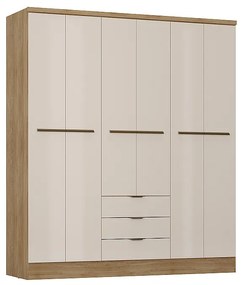 Szafa 6-drzwiowa z 3 szufladami - szer. 180 cm - Beżowy i naturalny - PEROLI