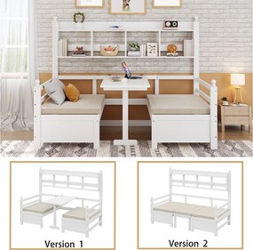 Kanapa z funkcją spania 200x90 cm - 2 w 1 łóżko i biurko - z biblioteczką - z wygodnymi poduszkami - drewno lite - białe