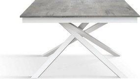 Drewniany stół, szary beton, biała podstawa, 140x80-190x80cm - VOLPAIA