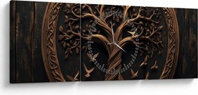 Obraz – Drewniane drzewo życia (z zegarem) (90x30 cm)