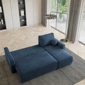 Masseno Narożnik SORGE z funkcją spania i pojemnikiem na pościel Narozniki L, Rozkładana sofa - Niebieski, POSO 05 + KRONOS 05