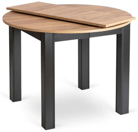 Zestaw Stół Okrągły Rozkładany HARRY 102-142 cm Dąb Craft/Czarny i 6 Krzeseł Tapicerowanych RICK Szarych Nowoczesnych