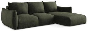 Zielony rozkładany narożnik (prawostronny/z szezlongiem) Leila – Makamii
