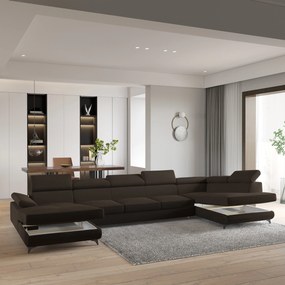 Masseno Narożnik MONTIVA z funkcją spania i pojemnikiem na pościel Narozniki U, Rozkładana sofa - Brązowy, MONOLITH 29