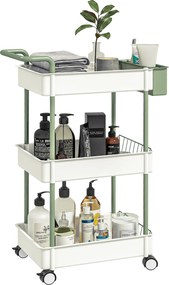 HOMCOM Wózek Kuchenny na Kółkach 3 Półki Koszyk Biały z Uchwytem | Aosom PL