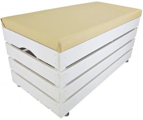 Pufa kufer skrzynia z kółkami drewniana sosnowa siedzisko 80cm malowana biała