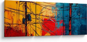 Obraz - Abstrakcyjne linie elektryczne (z zegarem) (90x30 cm)