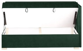 Ciemnozielone narożne łóżko dziecięce ze schowkiem i materacem 90x200 cm Flexi – Ghado