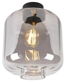 Designerska lampa sufitowa czarna z dymionym szkłem - QaraDesignerski Oswietlenie wewnetrzne