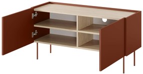 Szafka RTV Desin 120 cm z metalowymi nogami - czerwony / ceramic red / dąb nagano
