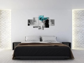 Obraz - Zakochana para z parasolem, niebieski (125x70 cm)
