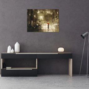 Obraz na szkle - Kobieta w deszczową noc (70x50 cm)