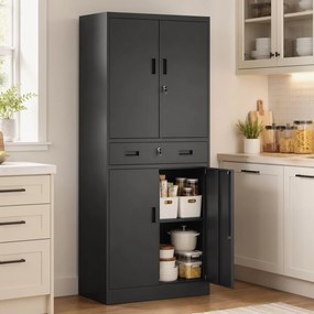 HOMCOM Szafa metalowa 180 cm, zamykana szafka narzędziowa z szufladą i regulowanymi półkami, Czarna | Aosom PL