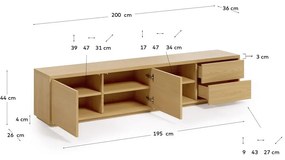 Szafka pod TV w dekorze dębu w naturalnym kolorze 200x44 cm Abilen − Kave Home