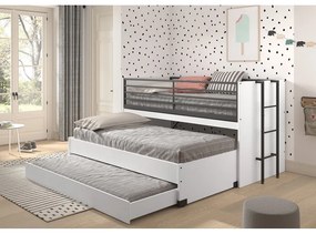 Białe piętrowe łóżko dziecięce z wysuwanym łóżkiem i stelażem 90x200 cm Sam – Vipack
