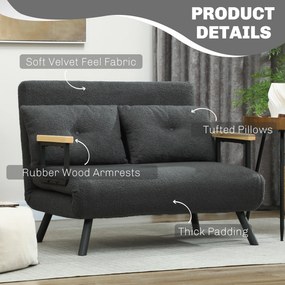 HOMCOM Sofa rozkładana 2-osobowa z funkcją spania, w zestawie 2 poduszki, wygląd Sherpa, naturalny + ciemnoszary + czarny | Aosom PL