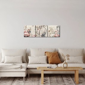 Obraz - Rysunek flamingów (z zegarem) (90x30 cm)