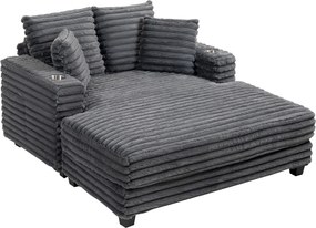 HOMCOM Szezlong 2-osobowy, sofa z funkcją spania 134 x 151 cm z uchwytami na napoje, do salonu, szara | Aosom PL