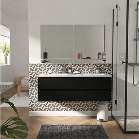 Podwójna szafka pod umywalkę 120 cm z ceramicznym blatem, kranami i lustrami SORRENTO