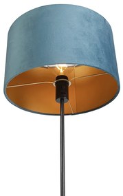 Lampa podłogowa regulowana czarna klosz welurowy niebieski 35cm - ParteWiejski/ Rustykalny / Vintage Oswietlenie wewnetrzne