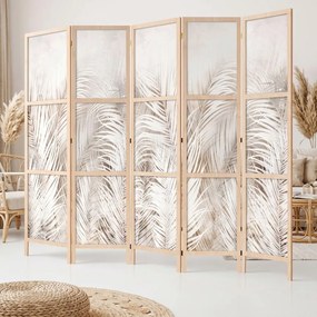 Parawan pokojowy 5-częściowy 225x172 drewniany japoński Jednostronny dekoracyjny boho minimalistyczny Beżowy