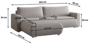 Jasnoszara rozkładana narożna sofa TAFIRA, dwustronna