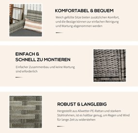 Outsunny Rattan sofa zewnętrzny trzyosobowa ogród sofa wypoczynkowa z poduszkami stal szary