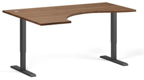 Ergonomiczne biurko z regulacją wysokości, 160x120 cm, 1 silnik, L/P, czarna podstawa, orzech