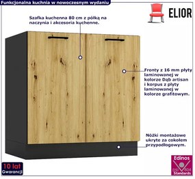 Szafka kuchenna dolna 80 cm grafit + dąb artisan - Coleo 11X
