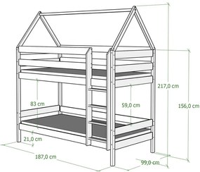 Niebieskie łóżko dziecięce piętrowe typu domek 180x90 cm F9-Z52