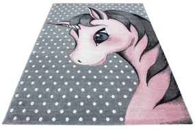 Dywan dziecięcy Kids jednorożec szaro-różowy 140 cm x 200 cm