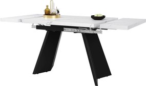 Stół jadalny składany 99-159 x 74 cm - 6 do 8 osób - z MDF - Biały + Czarny