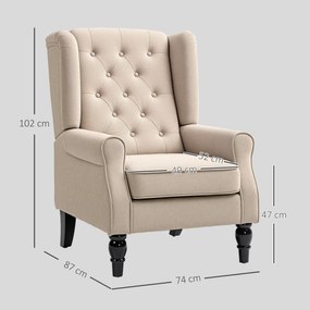 HOMCOM Elegancki fotel uszak, grubo wyściełany, z zdejmowanym pokrowcem, 74 x 87 x 102 cm, beżowy | Aosom PL