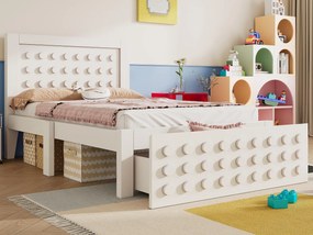 Łóżko dziecięce 90x200 cm - z szufladami i schowkiem pod łóżkiem - ze stelażem listwowym - MDF - Białe (bez materaca)