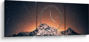 Obraz gwiaździstego nieba z górami (z zegarem) (90x30 cm)