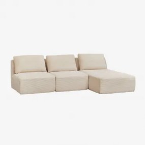 Sofa Modułowy Z Prawym Szezlongiem, 3-częściowy, Z Weluru, Pakowany Próżniowo Temple Sztruks Beż Lniany - Sklum