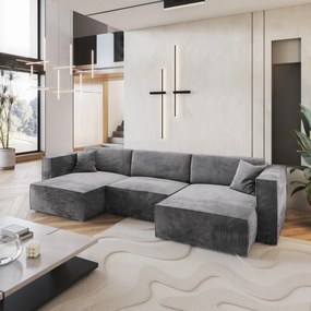 Masseno Narożnik SARMO z funkcją spania i pojemnikiem na pościel Narozniki U, Rozkładana sofa - Szary, MONOLITH 85