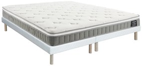 Zestaw 180 x 200 cm: tapicerowany stelaż + materac ze sprężynami kieszeniowymi i warstwą pianki z pamięcią kształtu, grubość 21 cm – VITOGO od YSMÉE