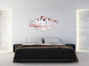 Obraz różowych kwiatów z różowym marmurem (125x70 cm)