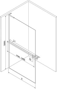 Mexen Kioto+ L ścianka prysznicowa z półką Walk-in 85 x 200 cm, transparent, czarna - 800-085-123-70-00